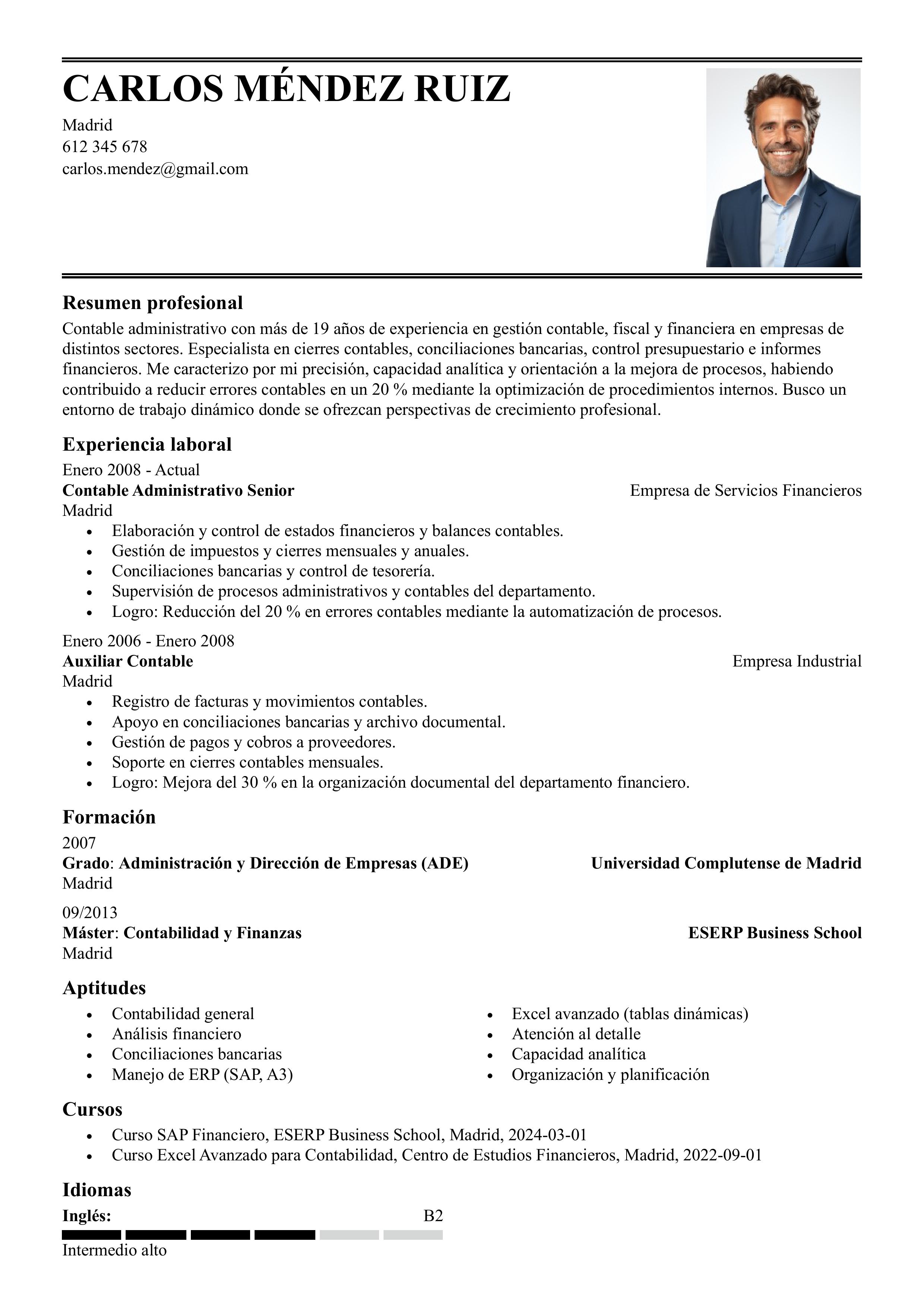 Plantilla de currículum de asesor comercial